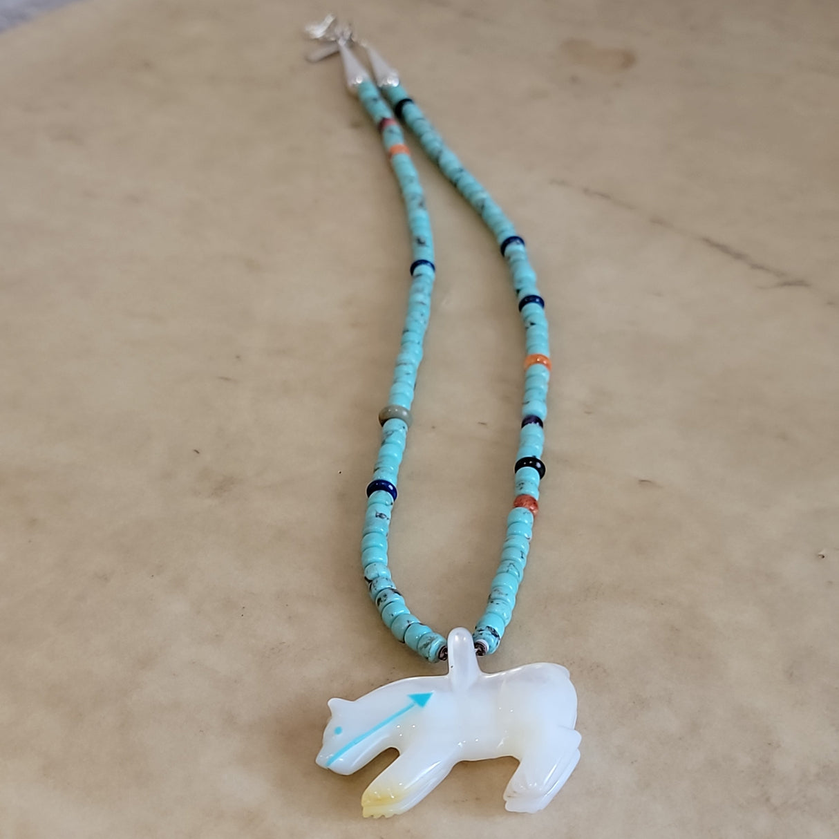 Mother of Pearl Zuni Fetish Mountain Lion Zuni Fetish Necklace