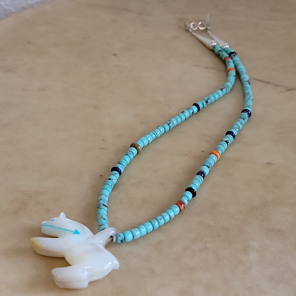 Mother of Pearl Zuni Fetish Mountain Lion Zuni Fetish Necklace