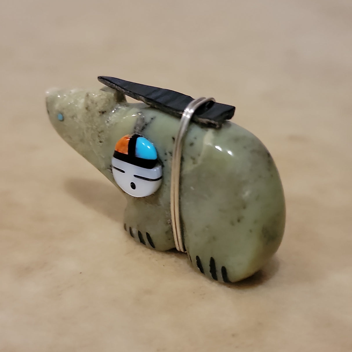 Serpentine Bear w/ Zuni Sun Symbol Zuni Fetish