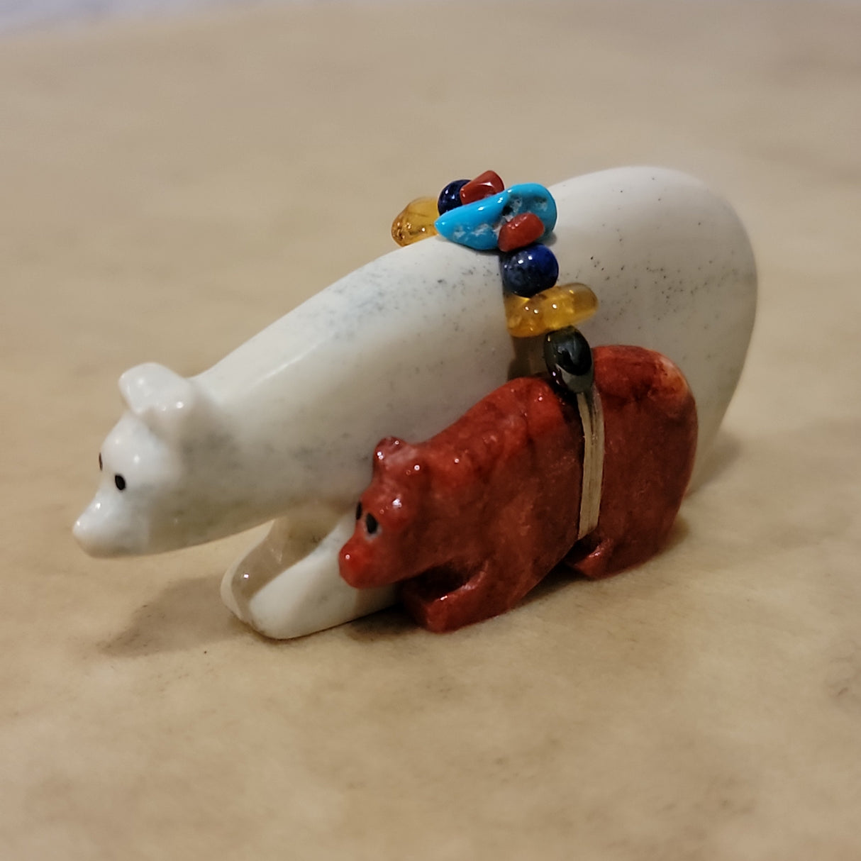 Cheryl Beyuka Double Bears with Fancy Offering Zuni Fetish