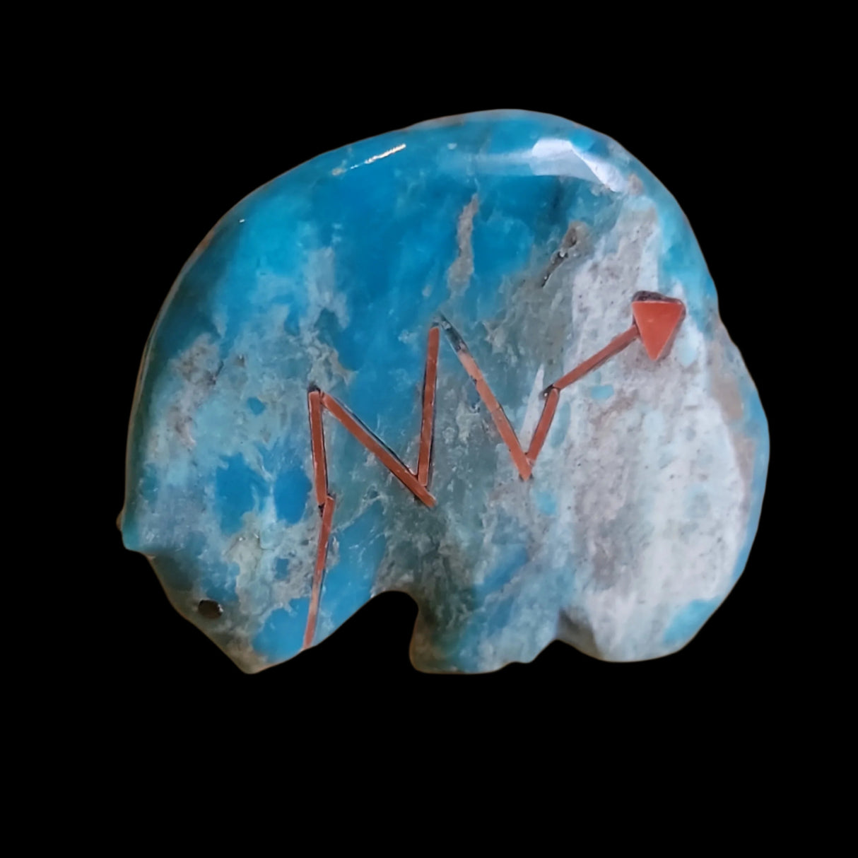 Chrysocolla Medicine Bear w/ Deep Red Coral Heartline Zuni Fetish