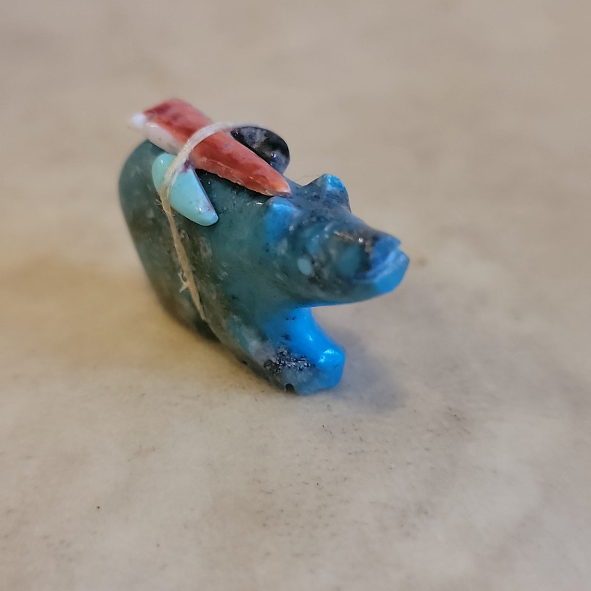 Chrysocolla Bear w/Pack Zuni Fetish