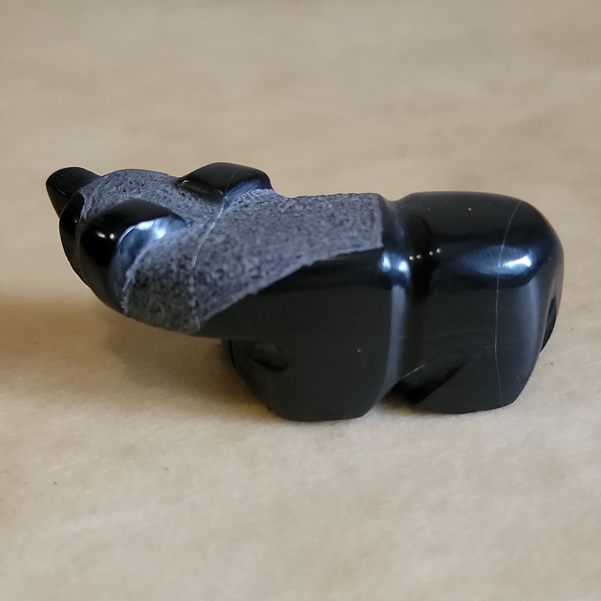 Black Marble Gazing Bear Zuni Fetish