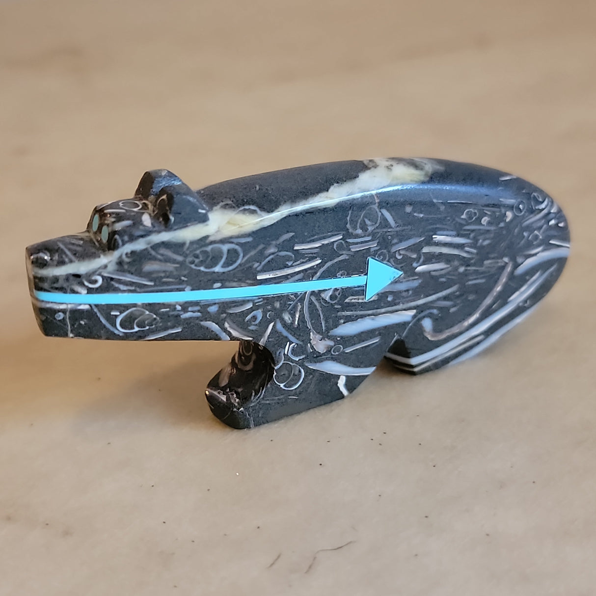 Bernard Laiwakete (Really Cool) Marlstone Bear Zuni Fetish w/ Heartline