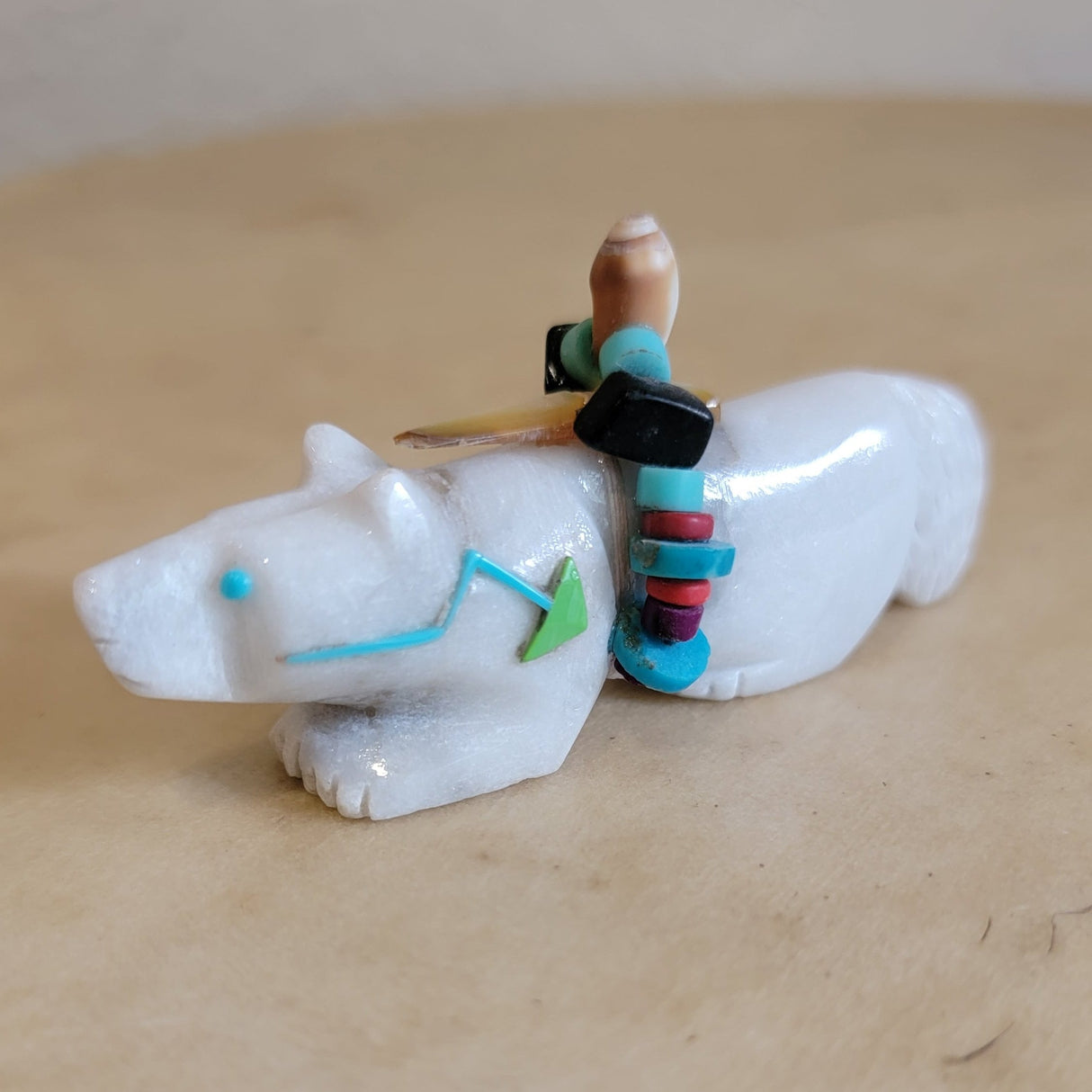 White Marble Wolf Zuni Fetish