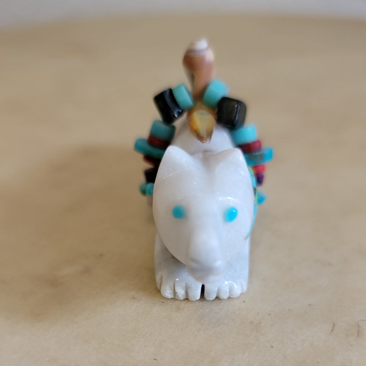 White Marble Wolf Zuni Fetish