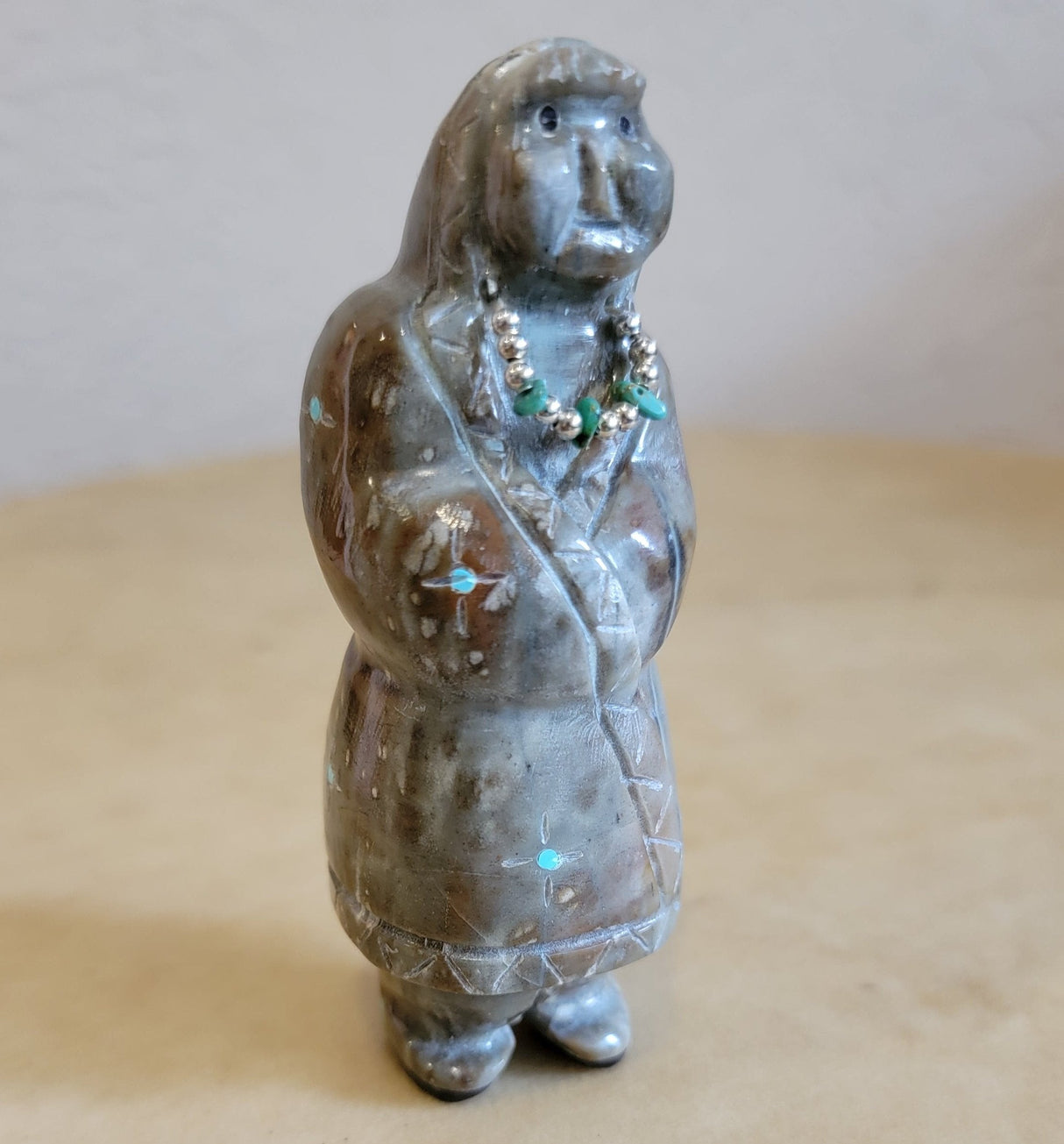 Traditional Zuni Elder Woman w/Shawl and Necklace Zuni Fetish