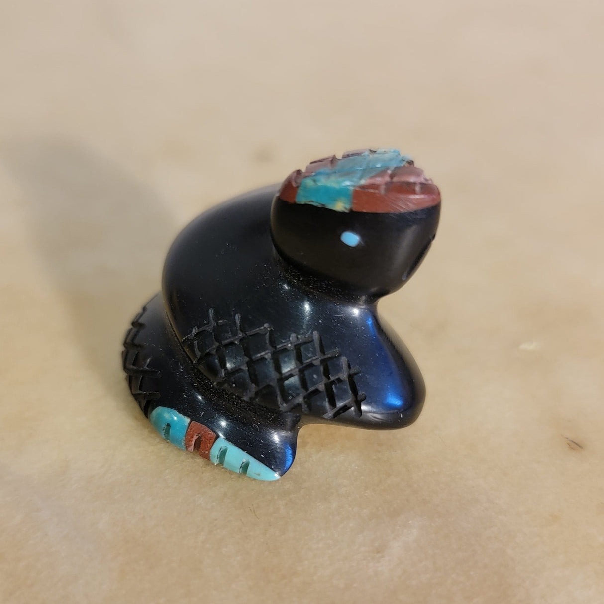 Coiled Jet Inlaid Rattlesnake/Snake Zuni Fetish