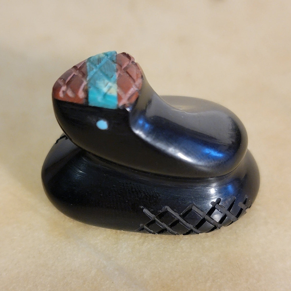 Coiled Jet Inlaid Rattlesnake/Snake Zuni Fetish