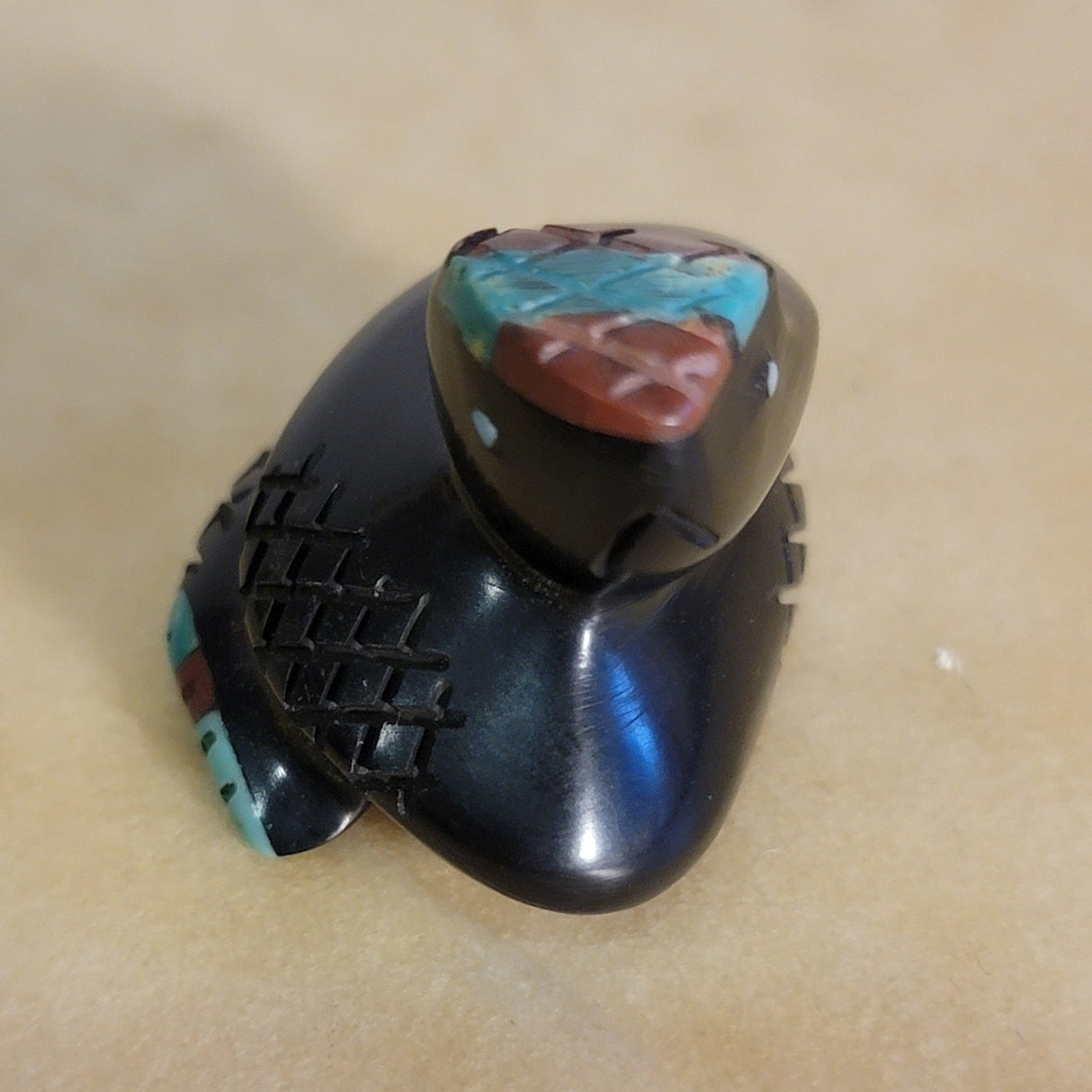 Coiled Jet Inlaid Rattlesnake/Snake Zuni Fetish