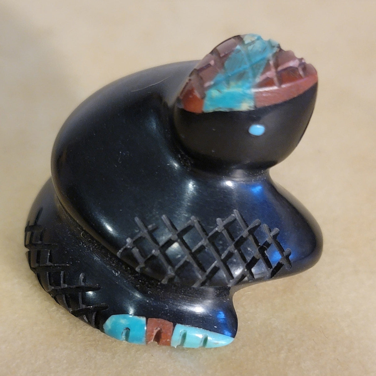 Coiled Jet Inlaid Rattlesnake/Snake Zuni Fetish