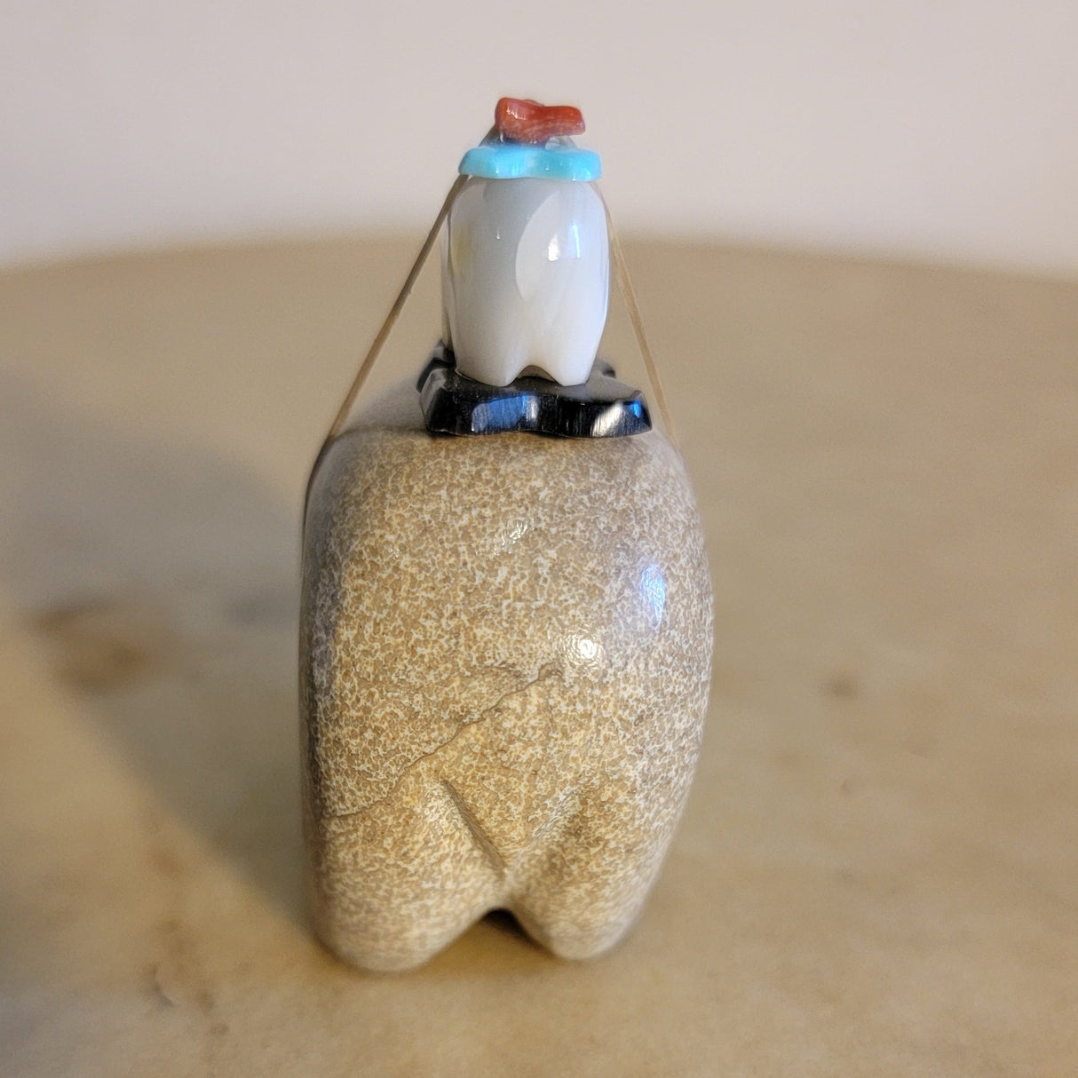 Double Travertine and Mother of Pearl Bears Zuni Fetish