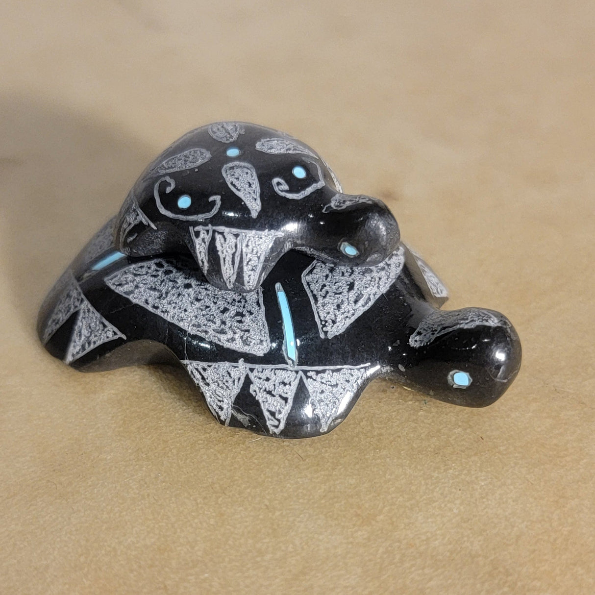 Double Stacked Highly Etched Marble Turtles Zuni Fetish