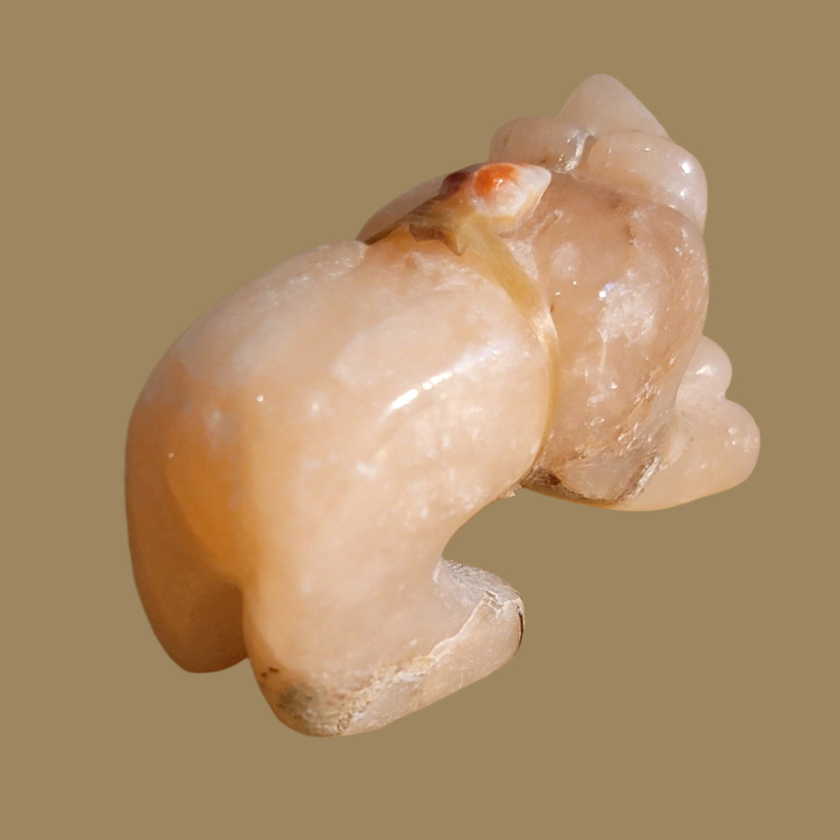 Peach Alabaster Bear w/Pottery Bowl Zuni Fetish