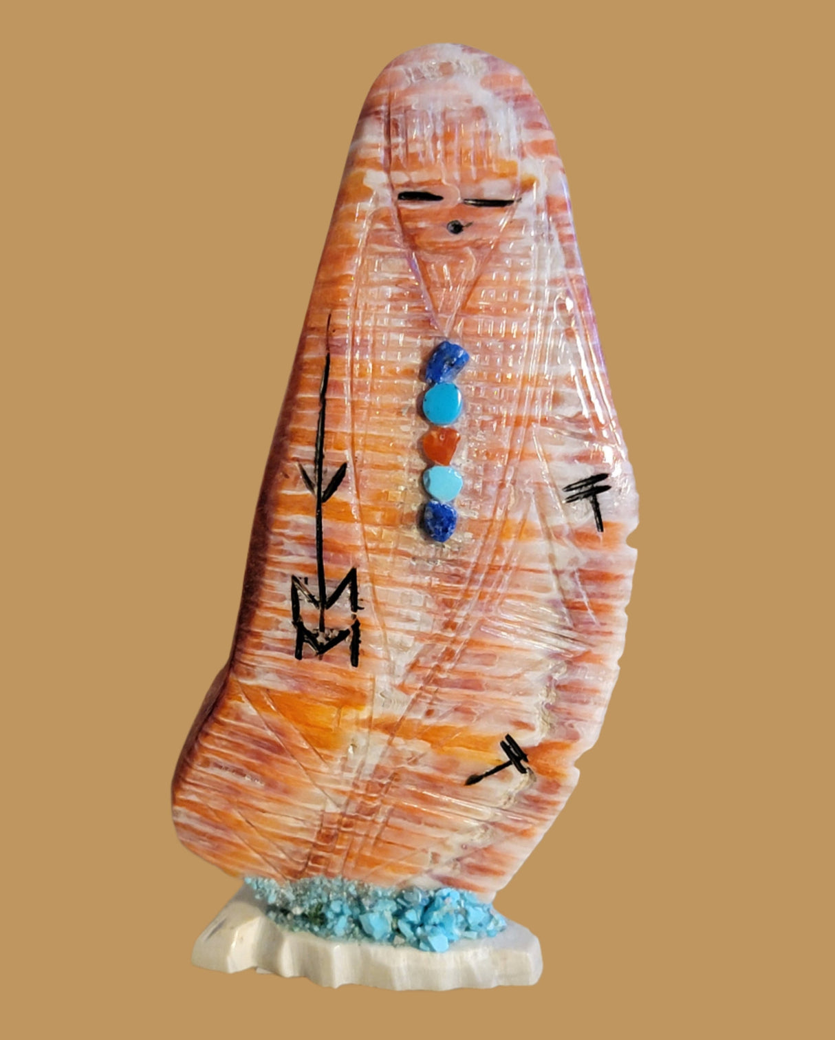 Spiny Oyster Shell Double Corn Maiden on Arrowhead Base Zuni Fetish