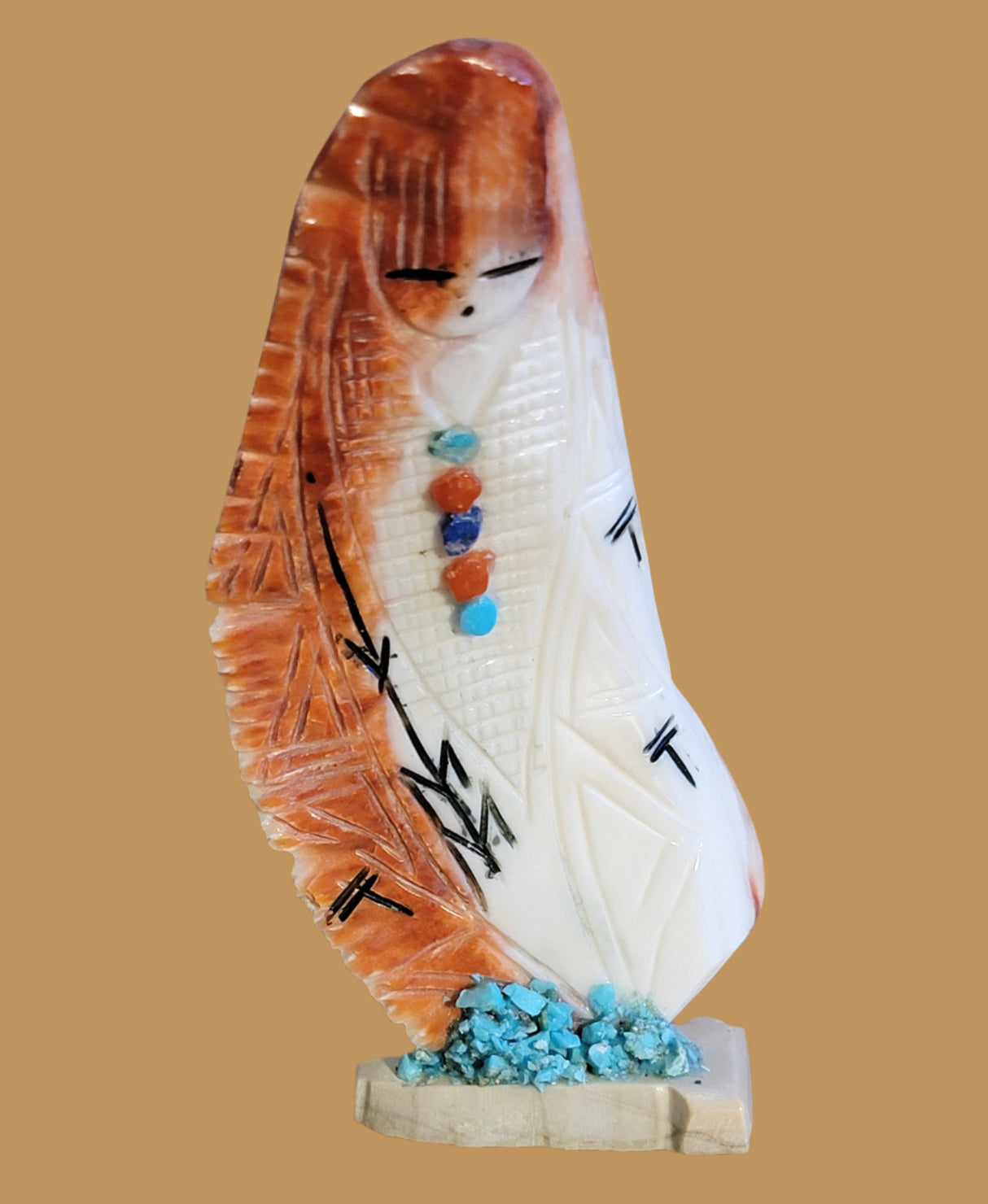 Spiny Oyster Shell Double Corn Maiden on Arrowhead Base Zuni Fetish
