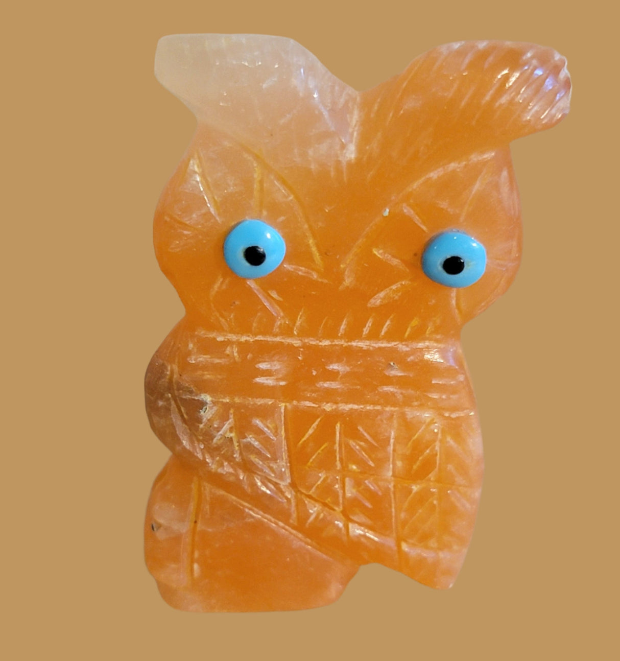 Orange Alabaster Hoot Owl Zuni Fetish