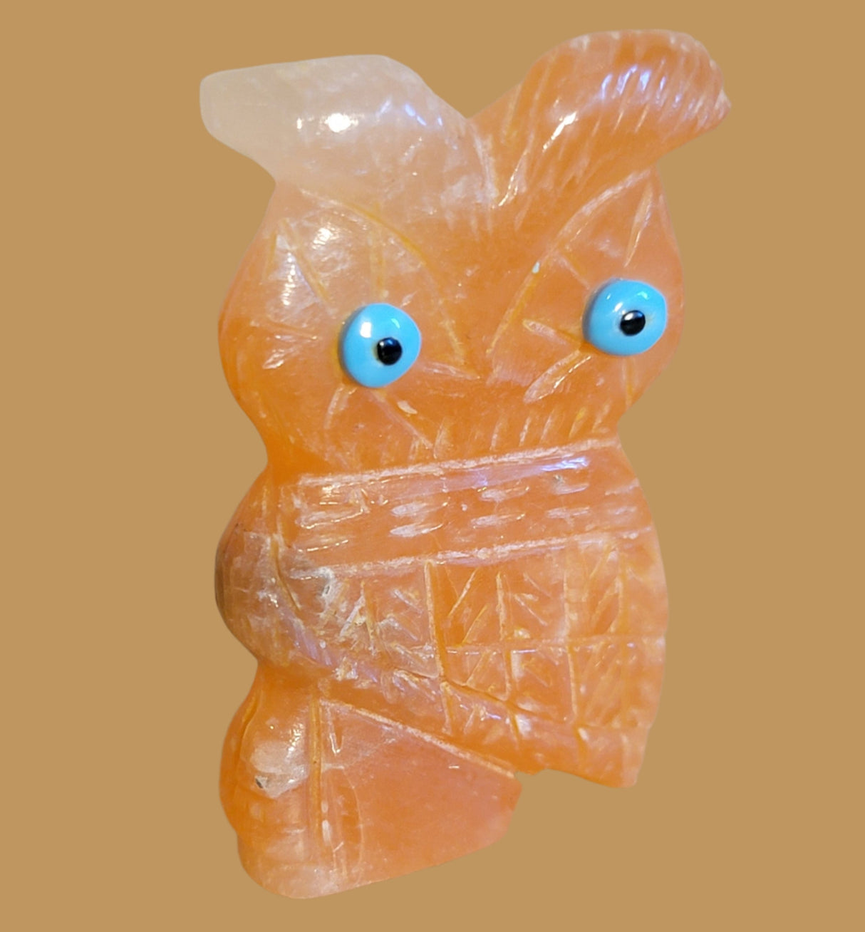 Orange Alabaster Hoot Owl Zuni Fetish