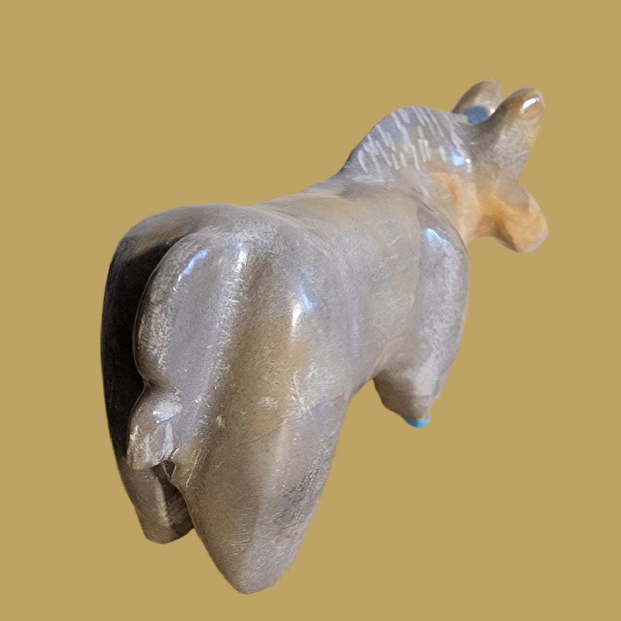 Travertine Horse w/Turquoise Hooves and M.O.P. Nose Zuni Fetish
