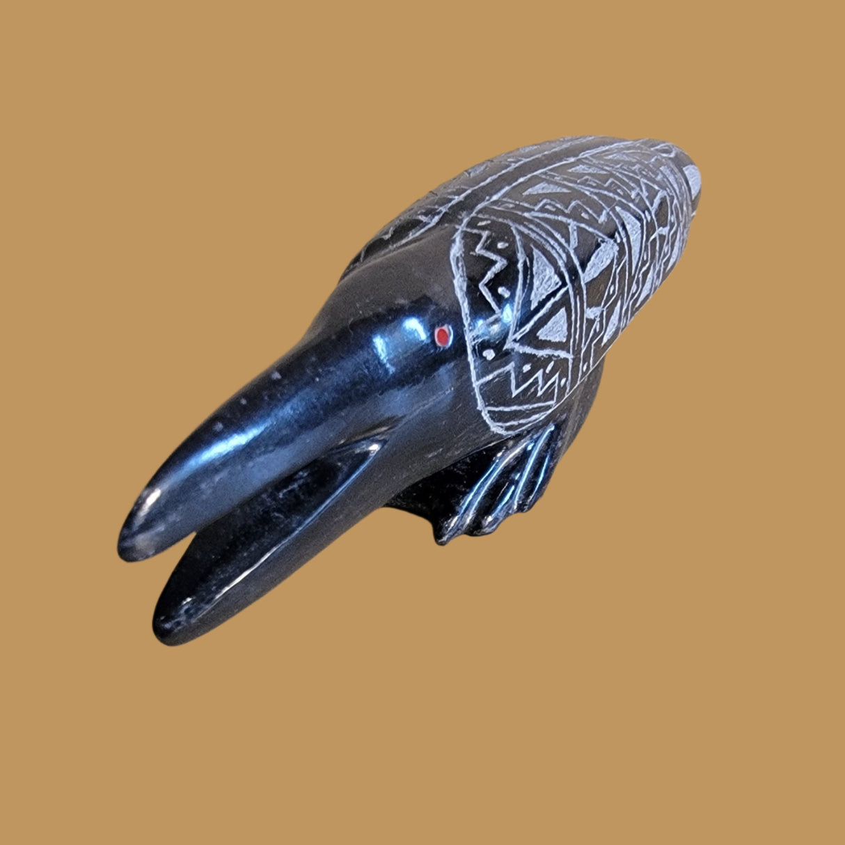 Highly Polished and Delicately Etched Black Marble Raven