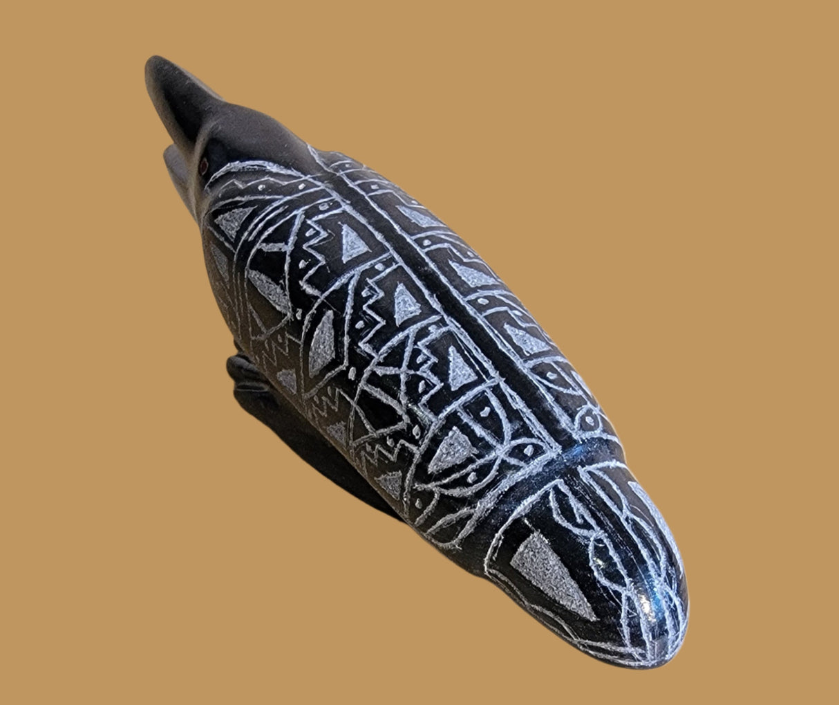 Highly Polished and Delicately Etched Black Marble Raven