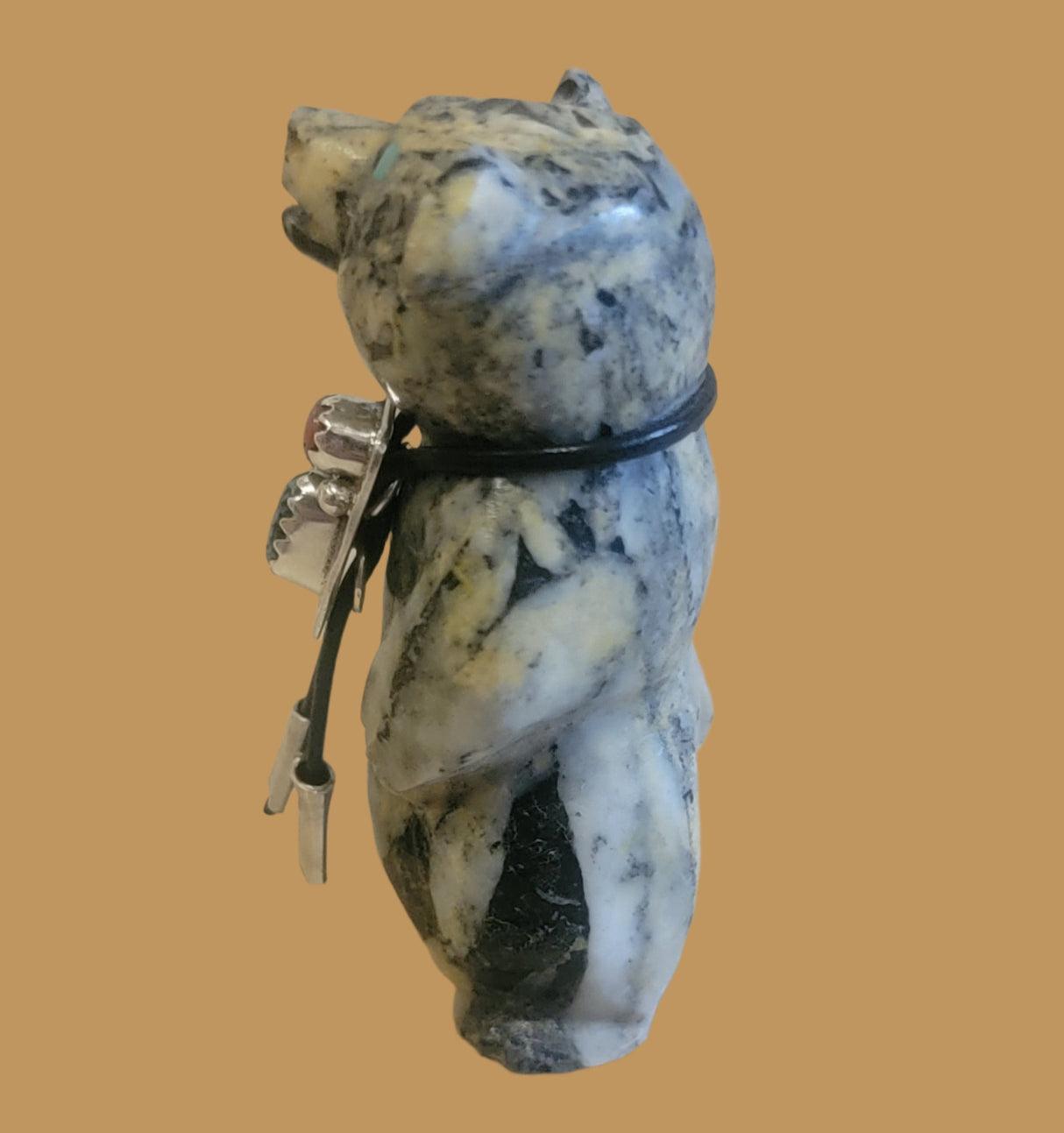 Dressed Up Pinolite Bear w/sterling Silver Bolo Tie Zuni Fetish