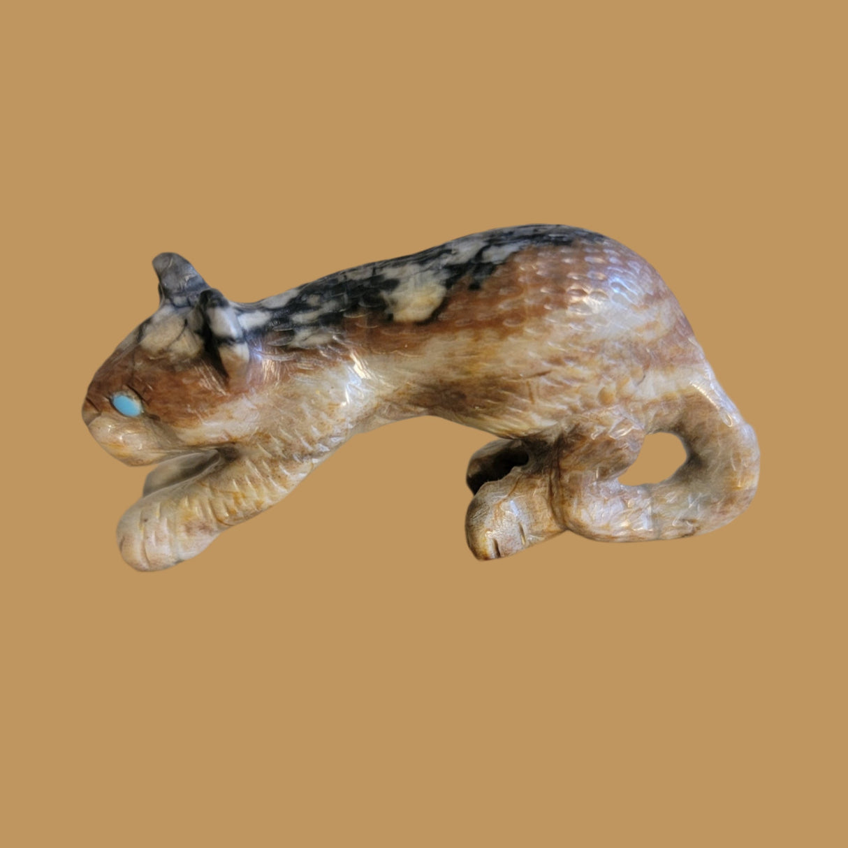 Picasso Marble Arched Back Mountain Lion Zuni Fetish