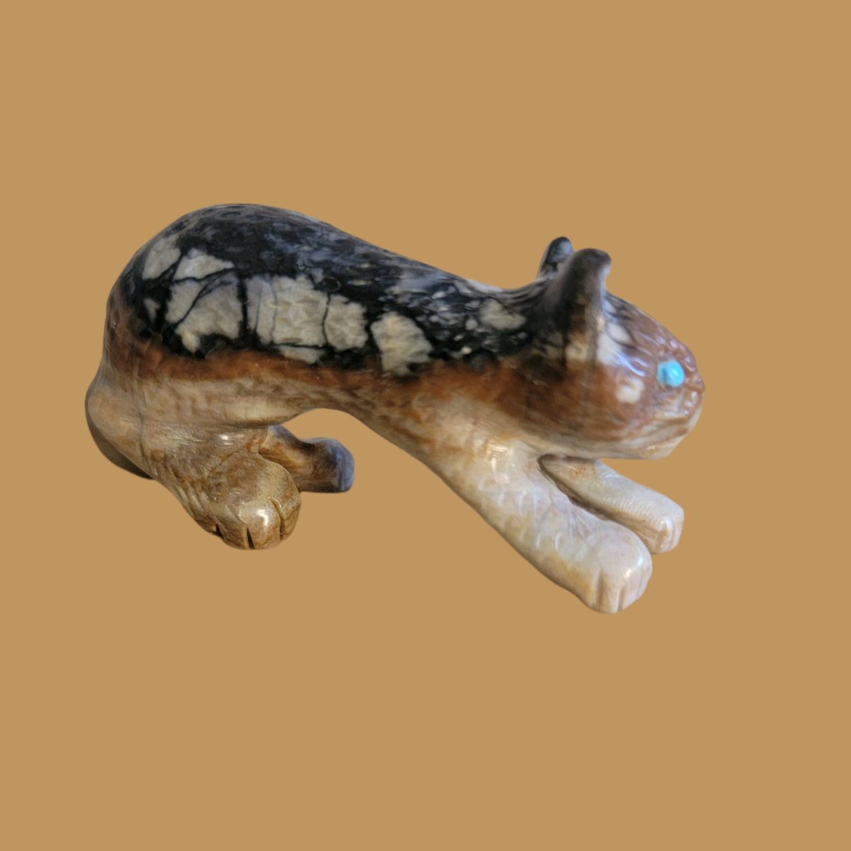 Picasso Marble Arched Back Mountain Lion Zuni Fetish