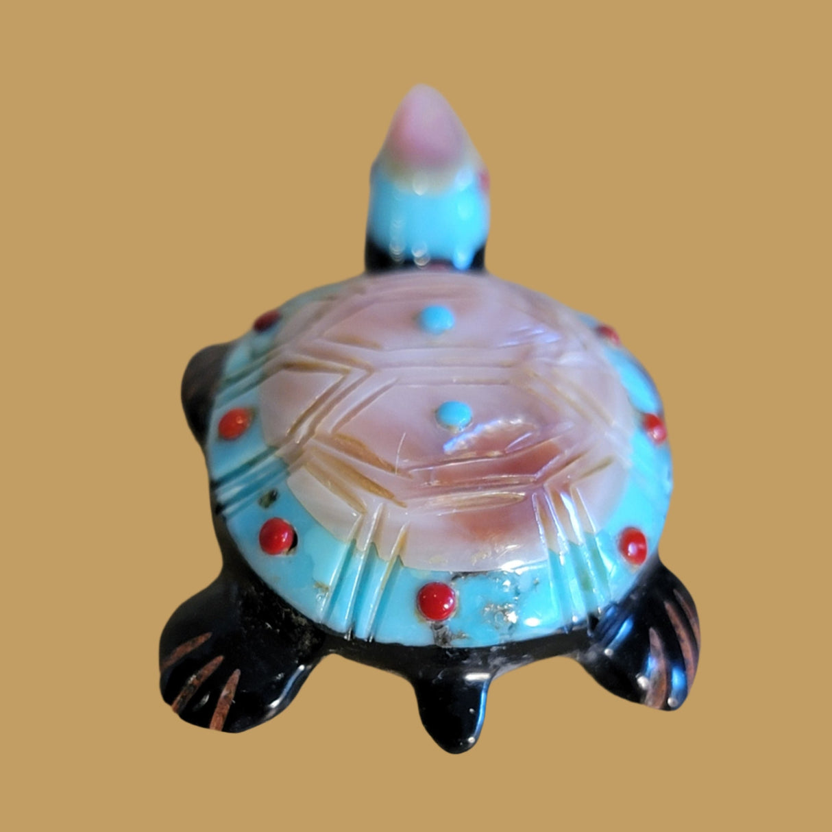 Beautiful Stone and Shell Layered Turtle Zuni Fetish