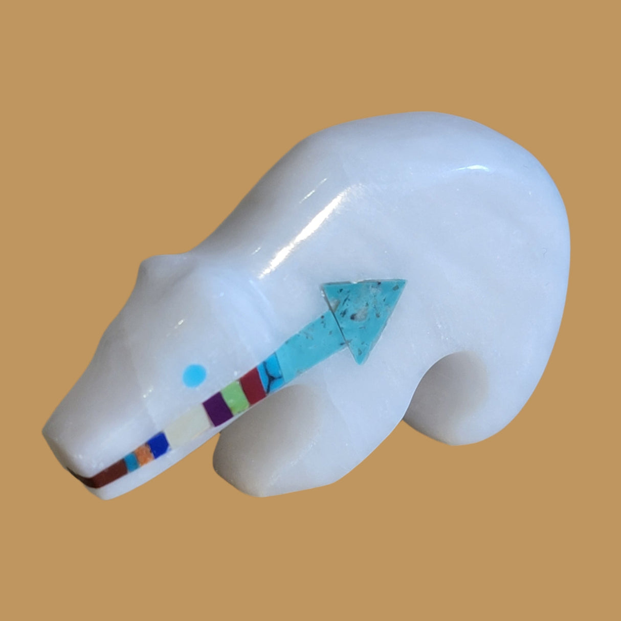 Powerful White Alabaster Bear w/Fancy Heartline Zuni Fetish