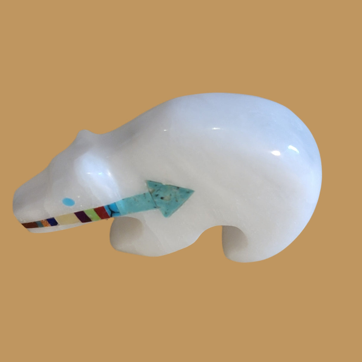 Powerful White Alabaster Bear w/Fancy Heartline Zuni Fetish
