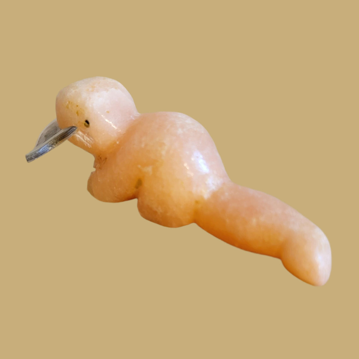 Peach Alabaster Otter w/Fish Zuni Fetish