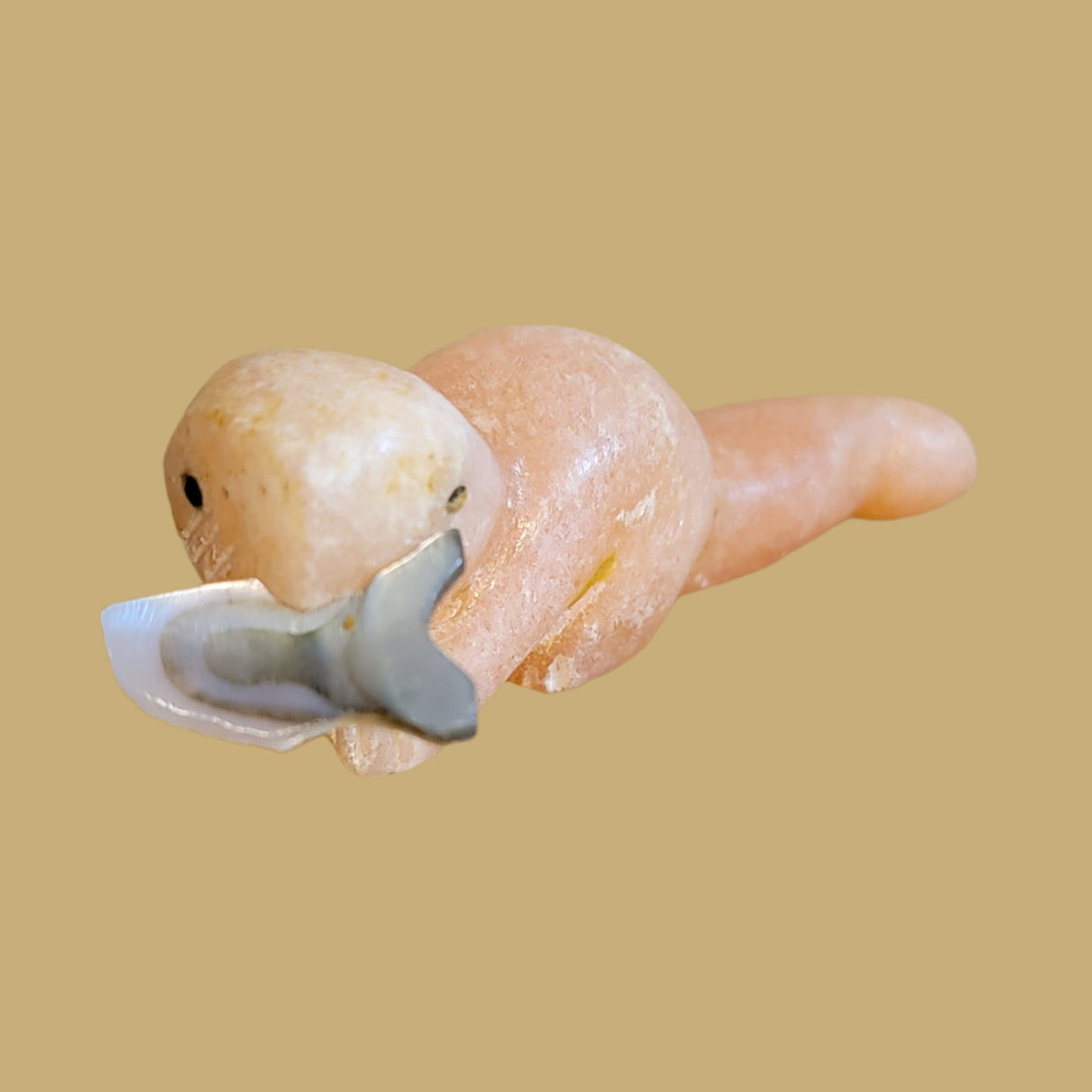 Peach Alabaster Otter w/Fish Zuni Fetish