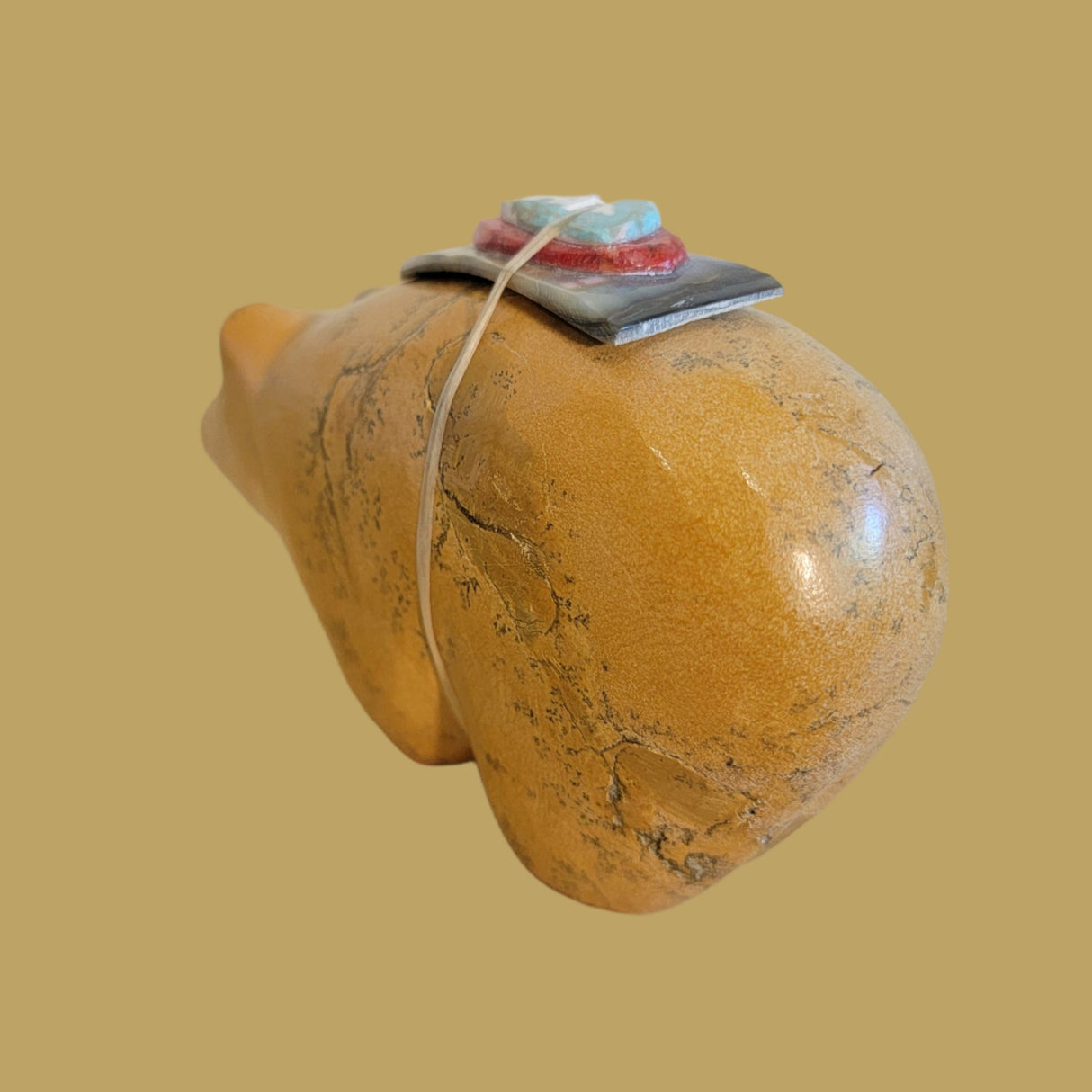 Large Zuni Stone/Travertine Bear with Colorful Pack and Paws Zuni Fetish