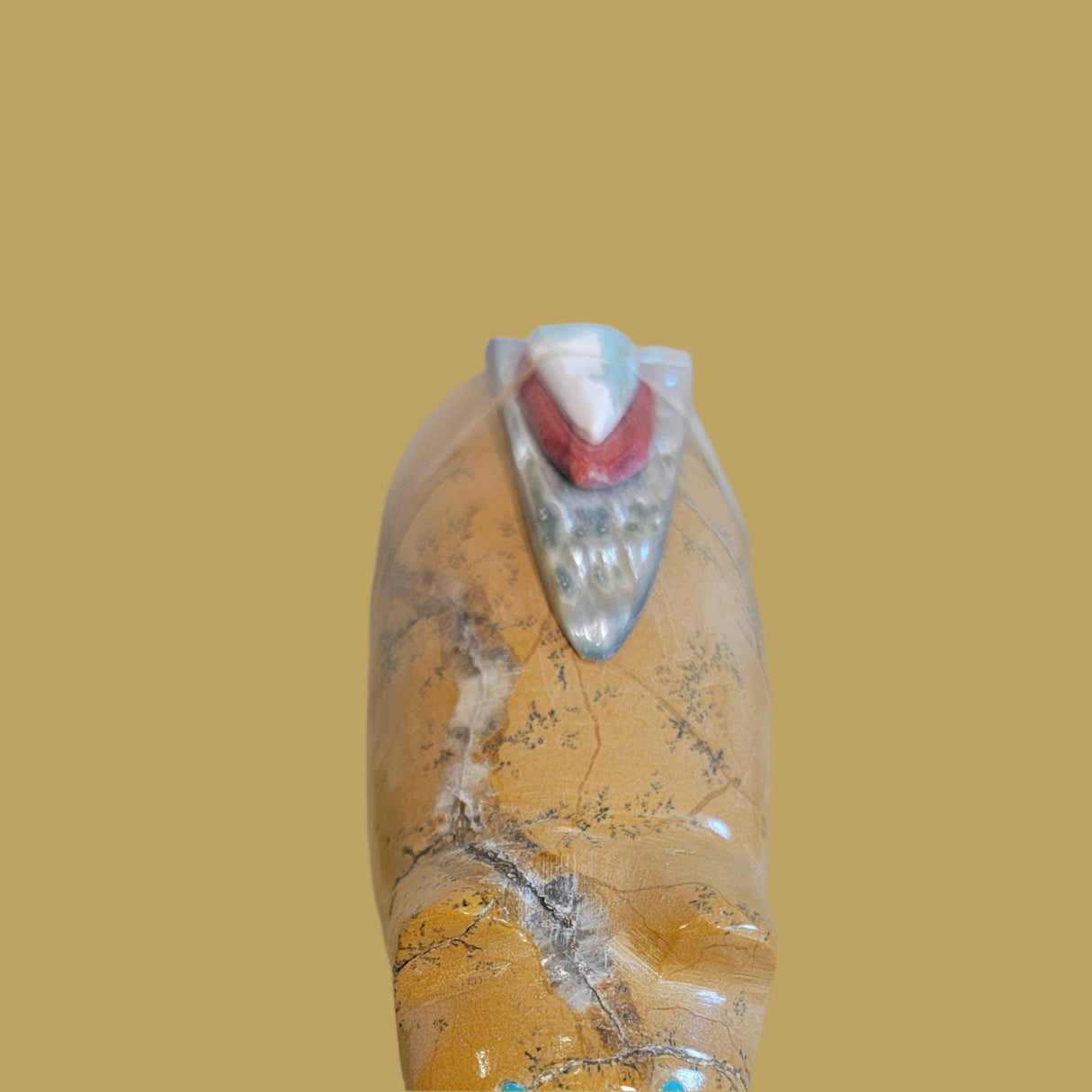 Large Zuni Stone/Travertine Bear with Colorful Pack and Paws Zuni Fetish