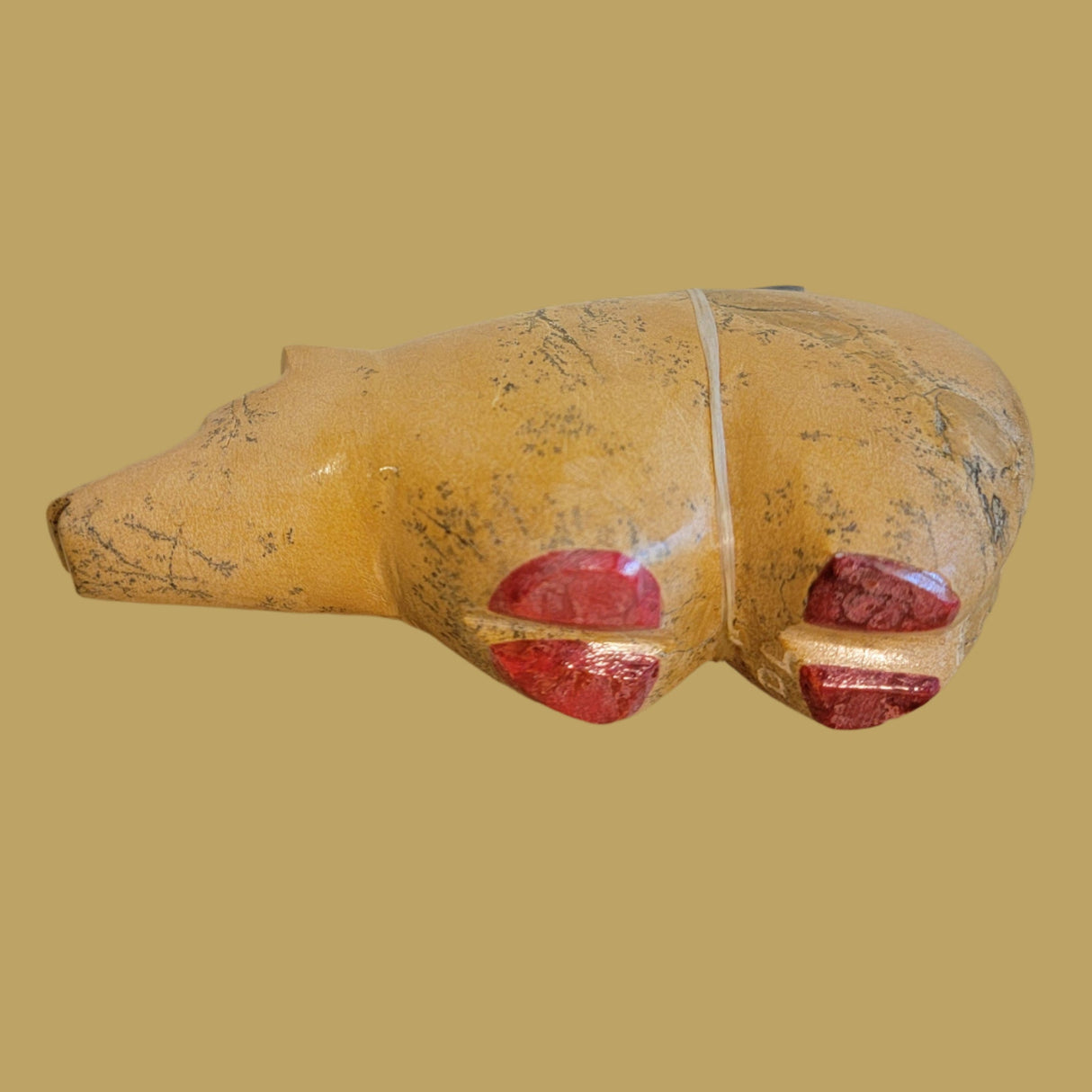 Large Zuni Stone/Travertine Bear with Colorful Pack and Paws Zuni Fetish