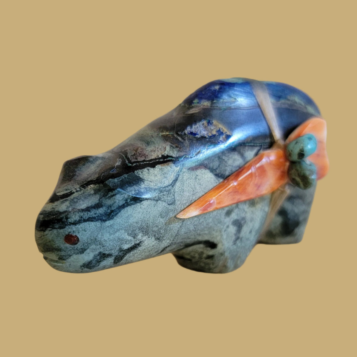 Mountain Lion w/Awesome Azurite Tail and Colorful Side Pack Zuni Fetish