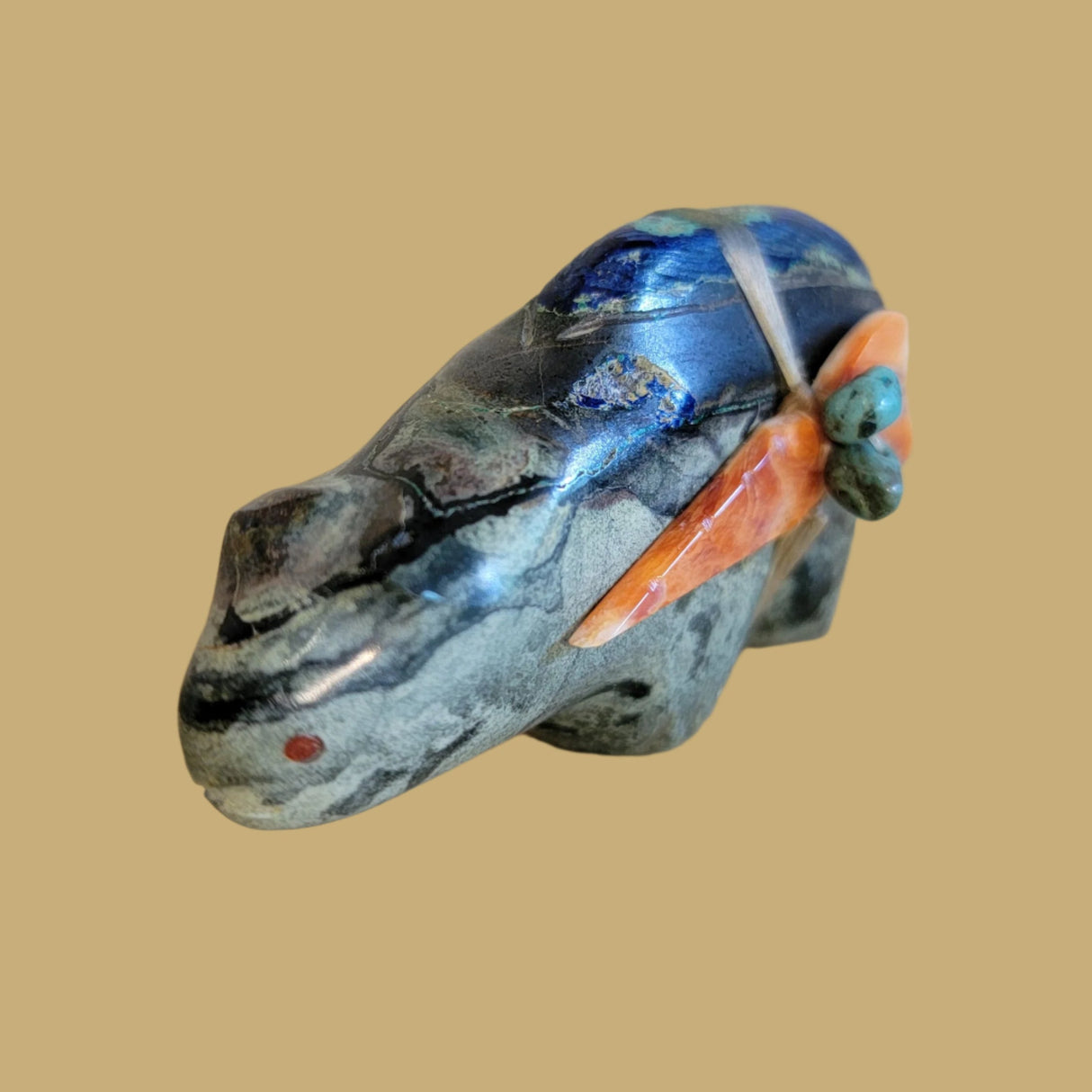 Mountain Lion w/Awesome Azurite Tail and Colorful Side Pack Zuni Fetish