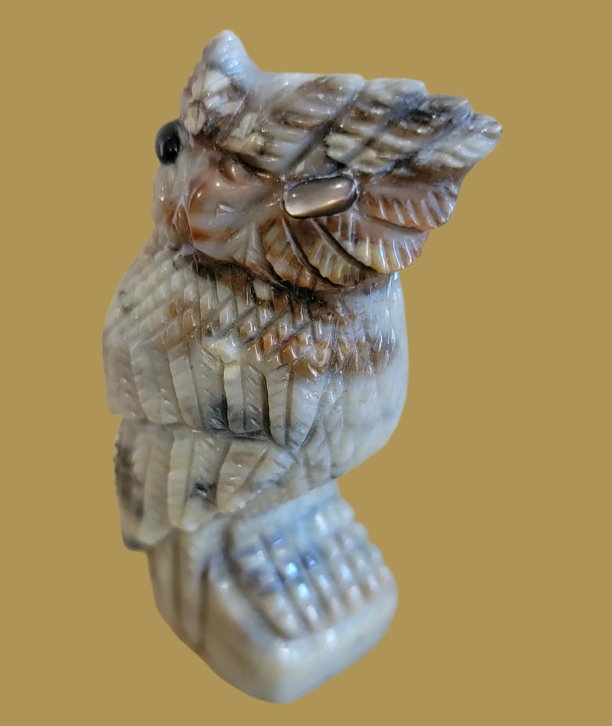 Picasso Marble Owl w/Very Cool Eyes Zuni Fetish