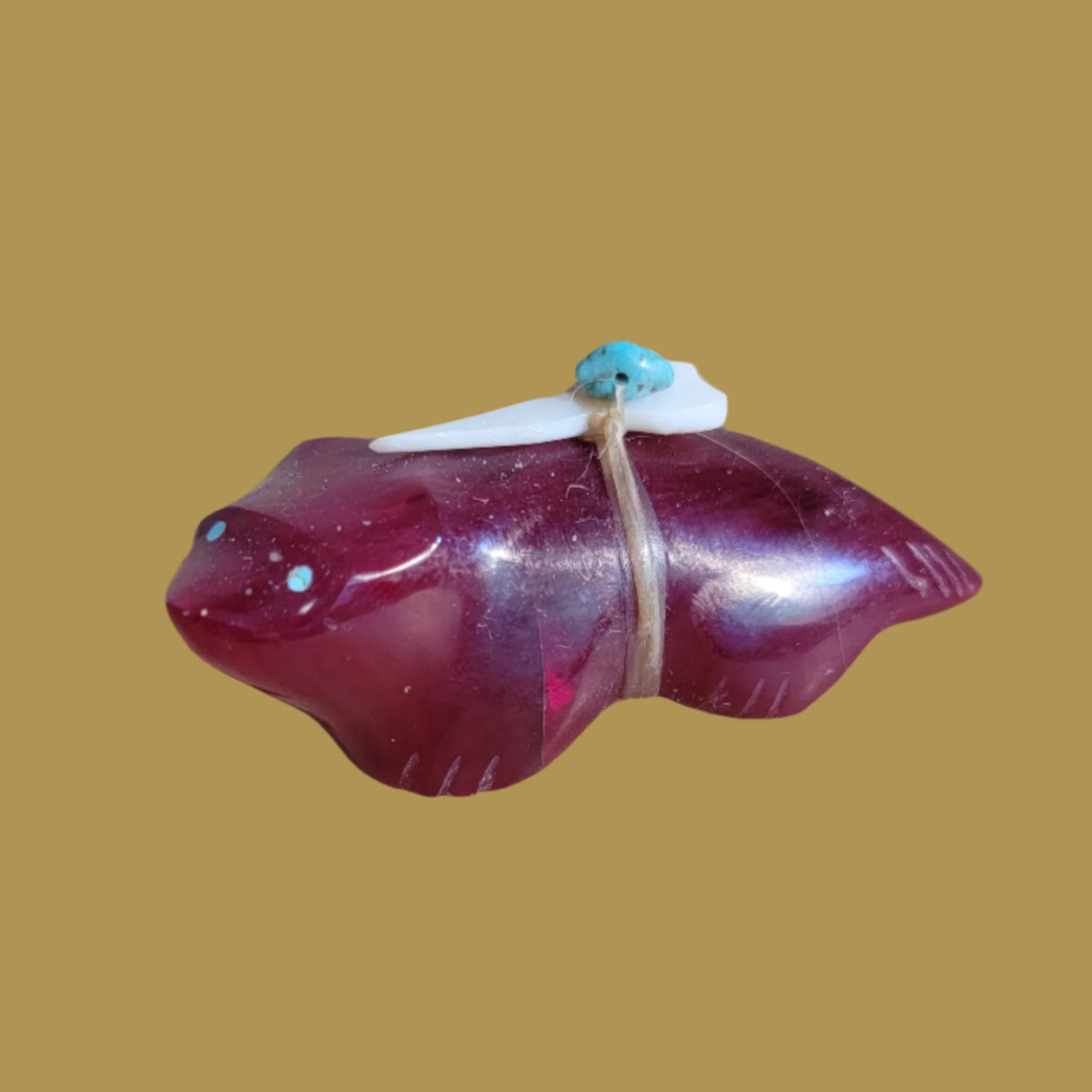 Beautiful Cranberry Slag Glass Zuni Fetish Badger
