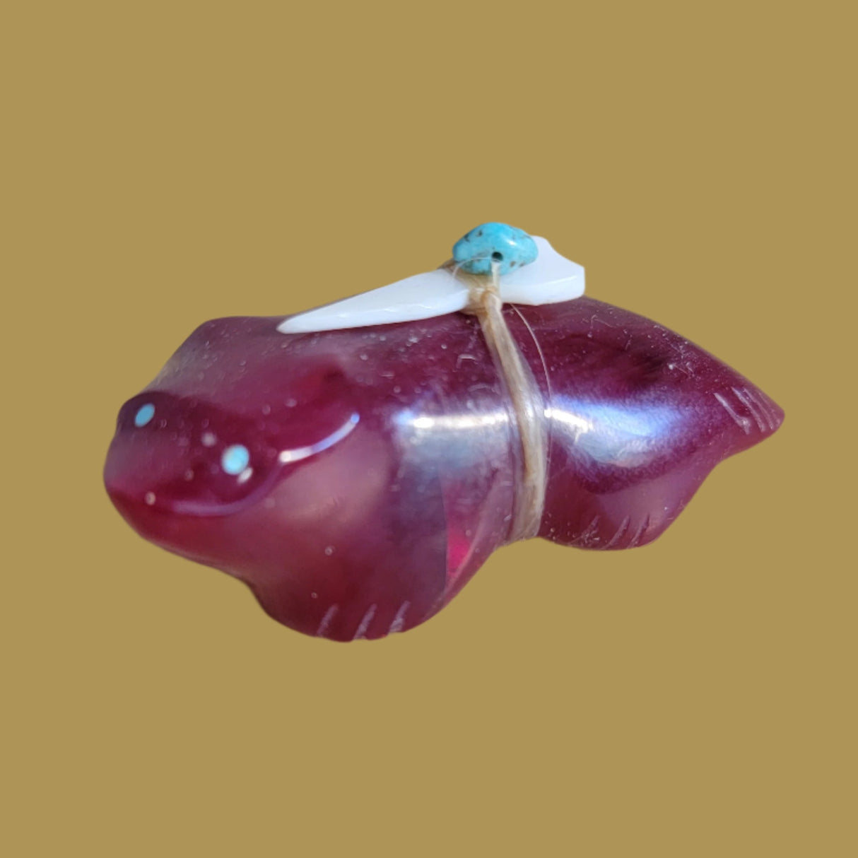 Beautiful Cranberry Slag Glass Zuni Fetish Badger