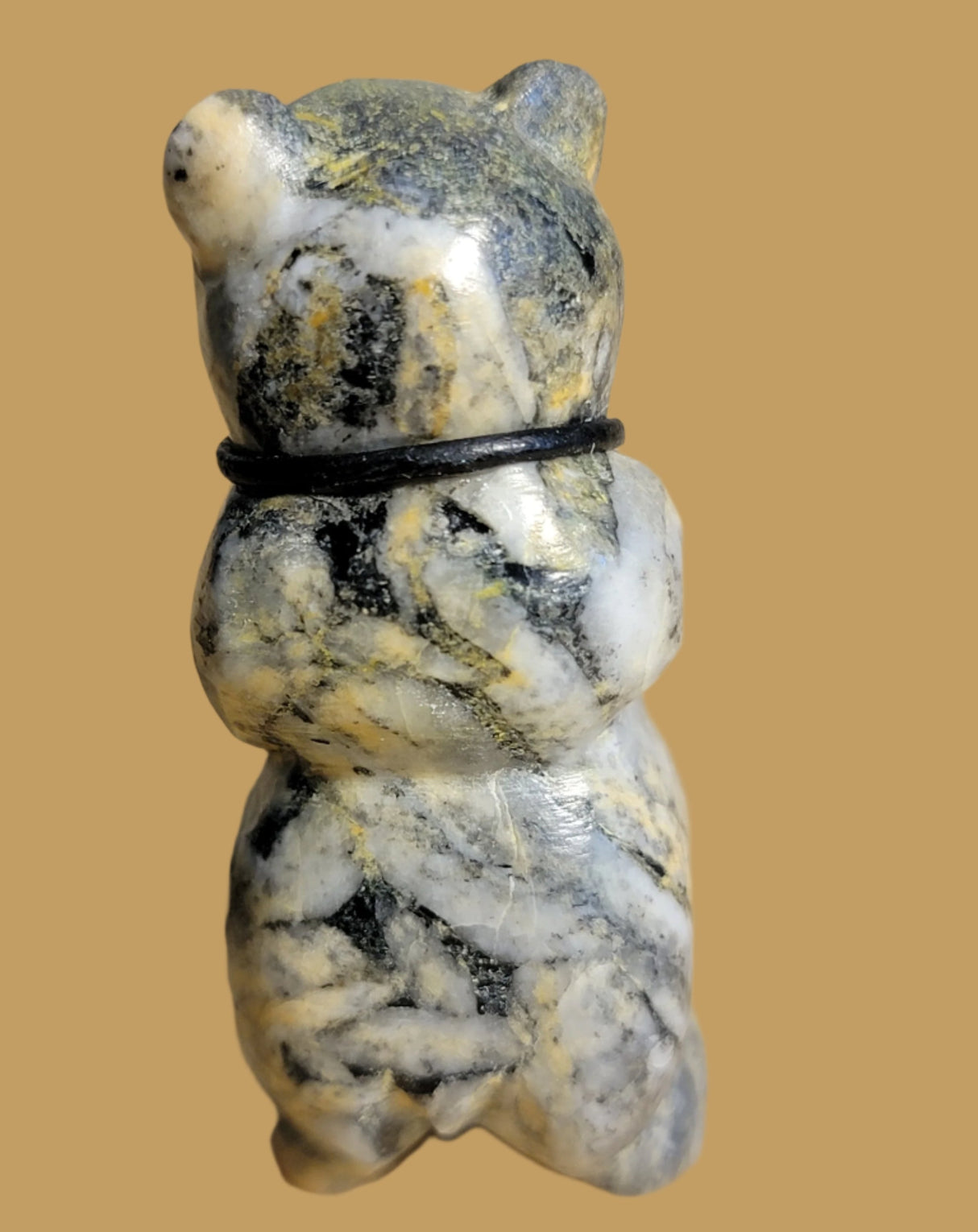 Pinolite Bear w/ Sterling Silver, Coral and Turquoise Bolo Tie