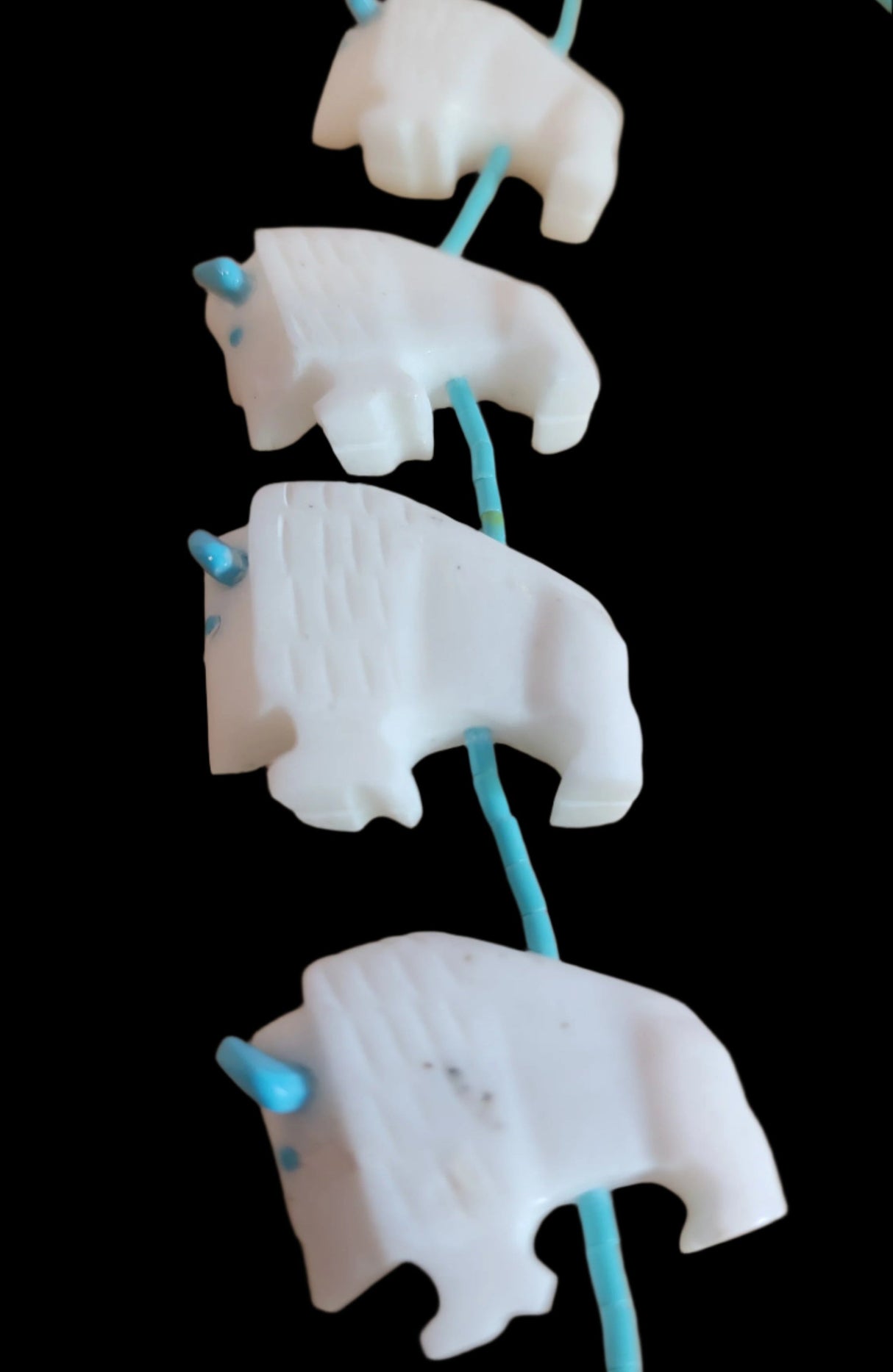 Thirteen Total White Bison/Buffalo Zuni Fetish Necklace and Earrings Set Indian Jewelry