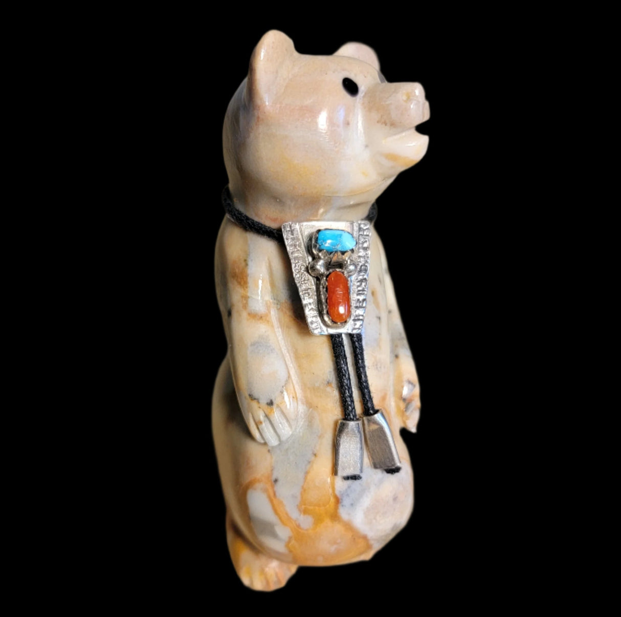 Chubby And Happy Tijillite Bear w/ Sterling Bolo Zuni Fetish