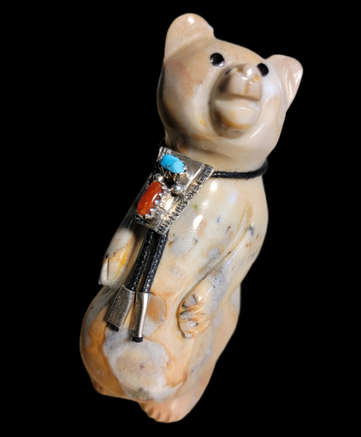 Chubby And Happy Tijillite Bear w/ Sterling Bolo Zuni Fetish