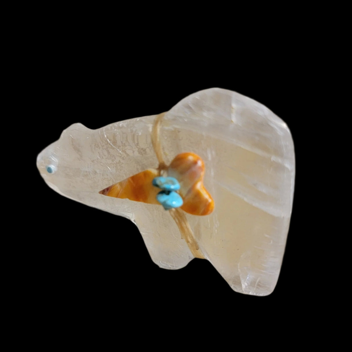 Selenite Mountain Lion w/Side Offering Zuni Fetish