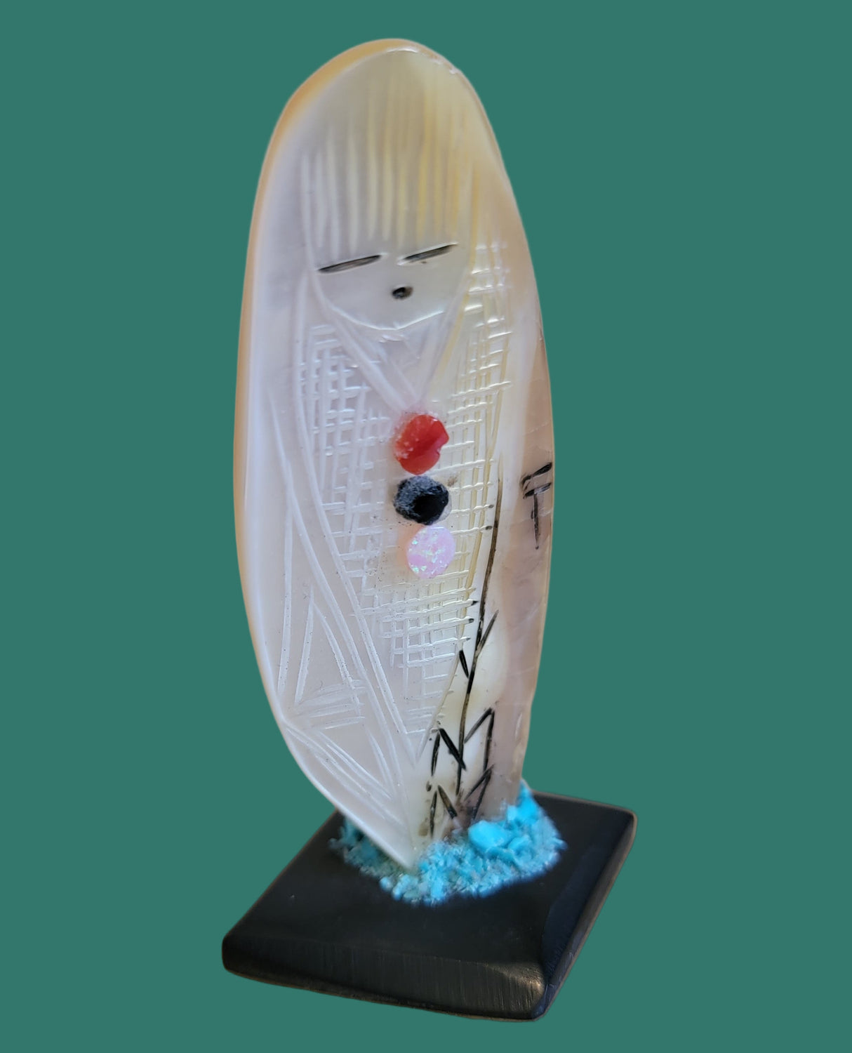 Gold Lip/ Mother of Pearl Double Sided Zuni Corn Maiden Zuni Fetish