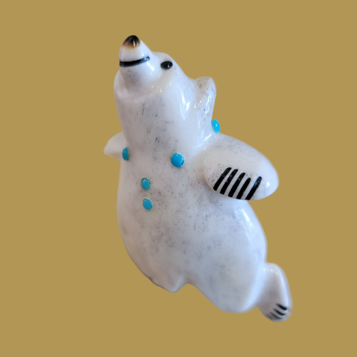 Right Footed Antler Balancing Bear w/Turquoise Necklace Zuni Fetish