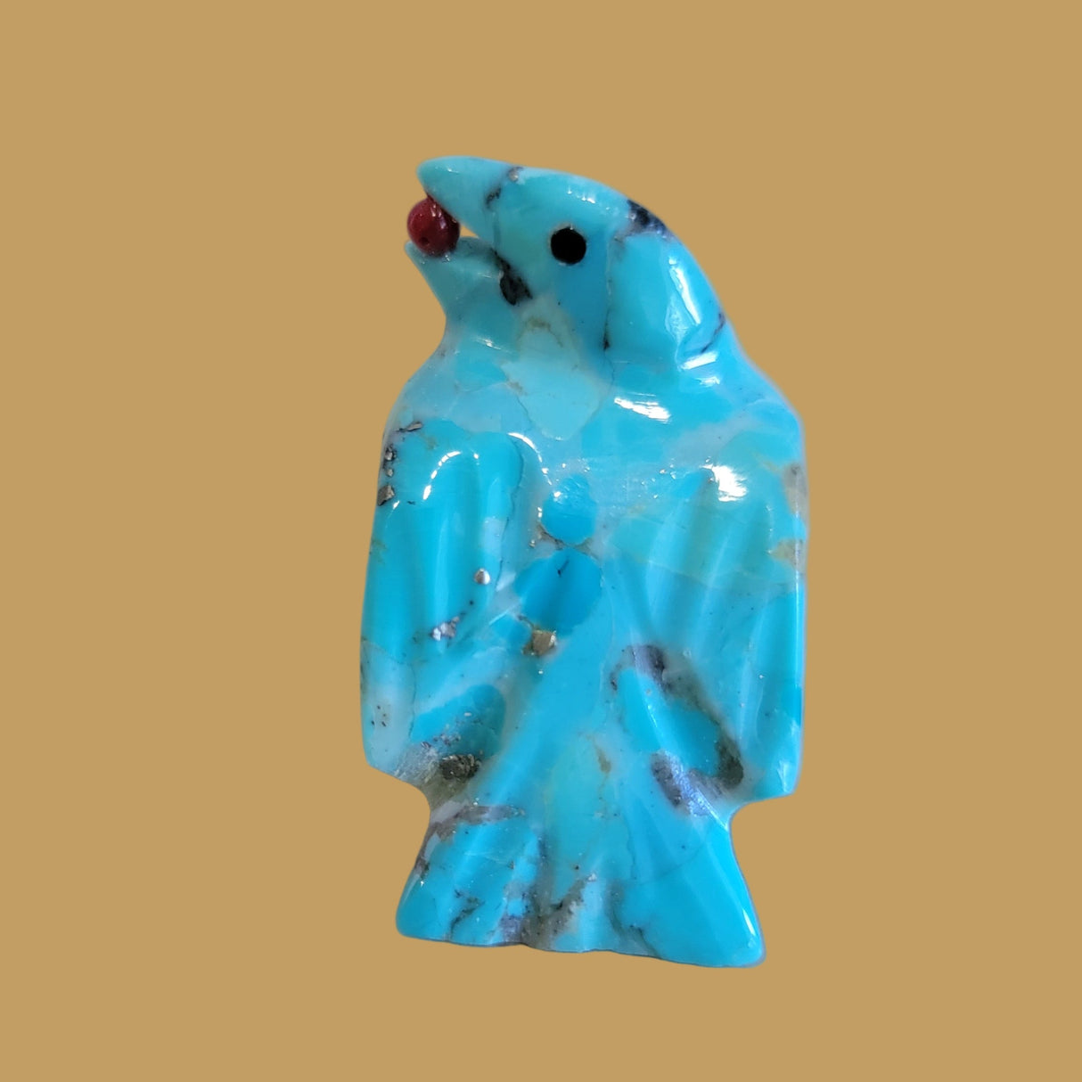 Turquoise Healing Zuni Fetish Raven w/Berry