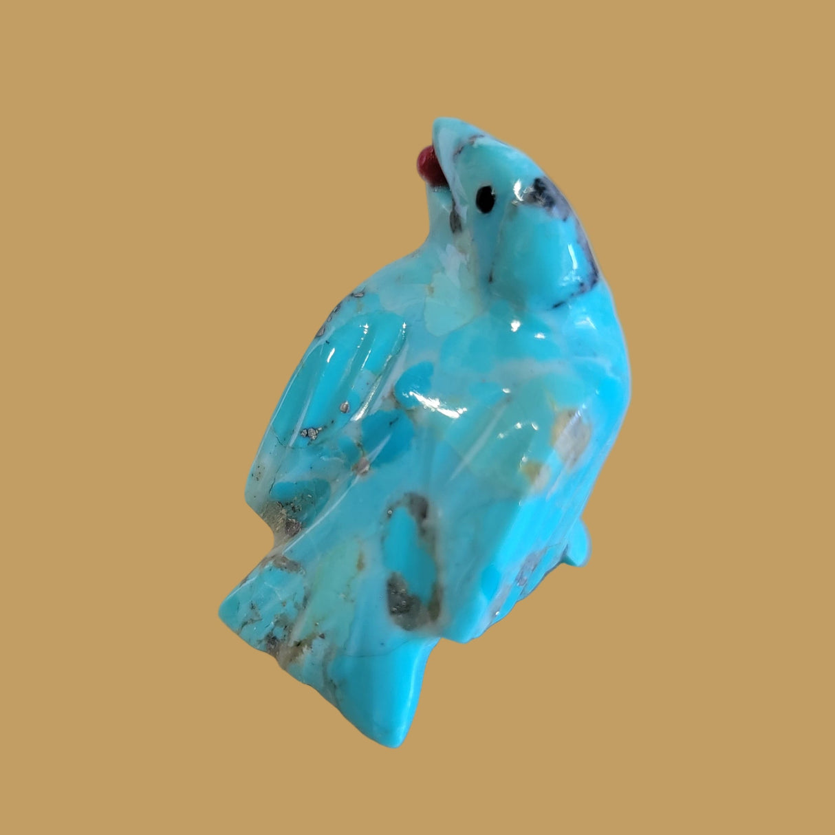 Turquoise Healing Zuni Fetish Raven w/Berry